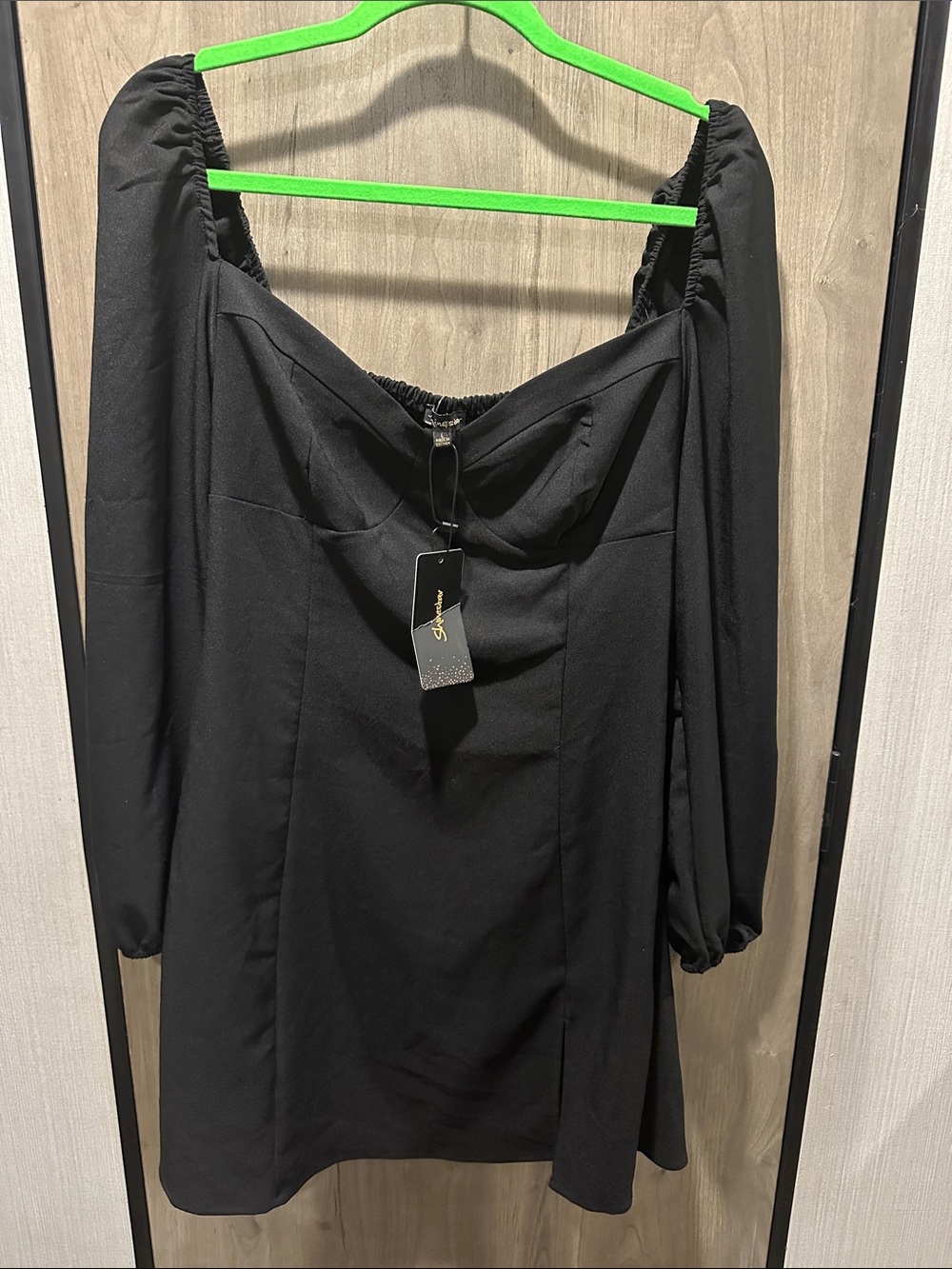 Shinestar Black Long-Sleeve Puff-Sleeve Mini Dress